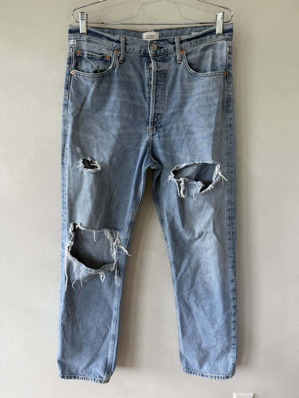 Citizens of Humanity Eva Jeans Womens 29 Blue High Rise Straight Distressed Hole